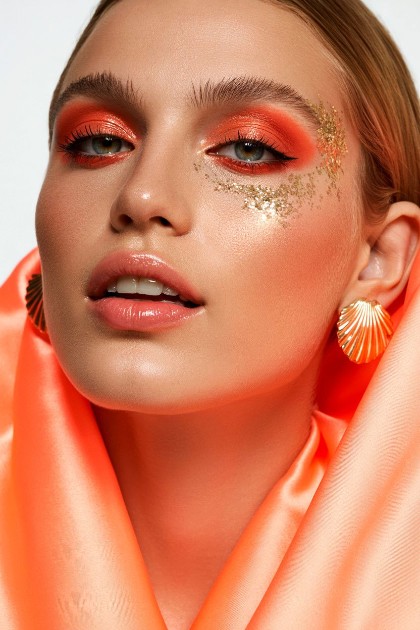 Coral Sparkle Makeup Look - 25 Glitter Valentine's Day Makeup Looks