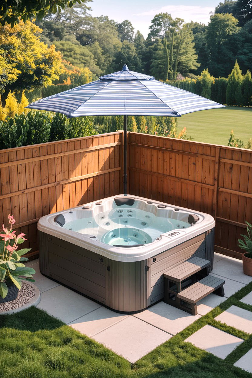 Corner hot tub placement - 30 backyard hot tub ideas