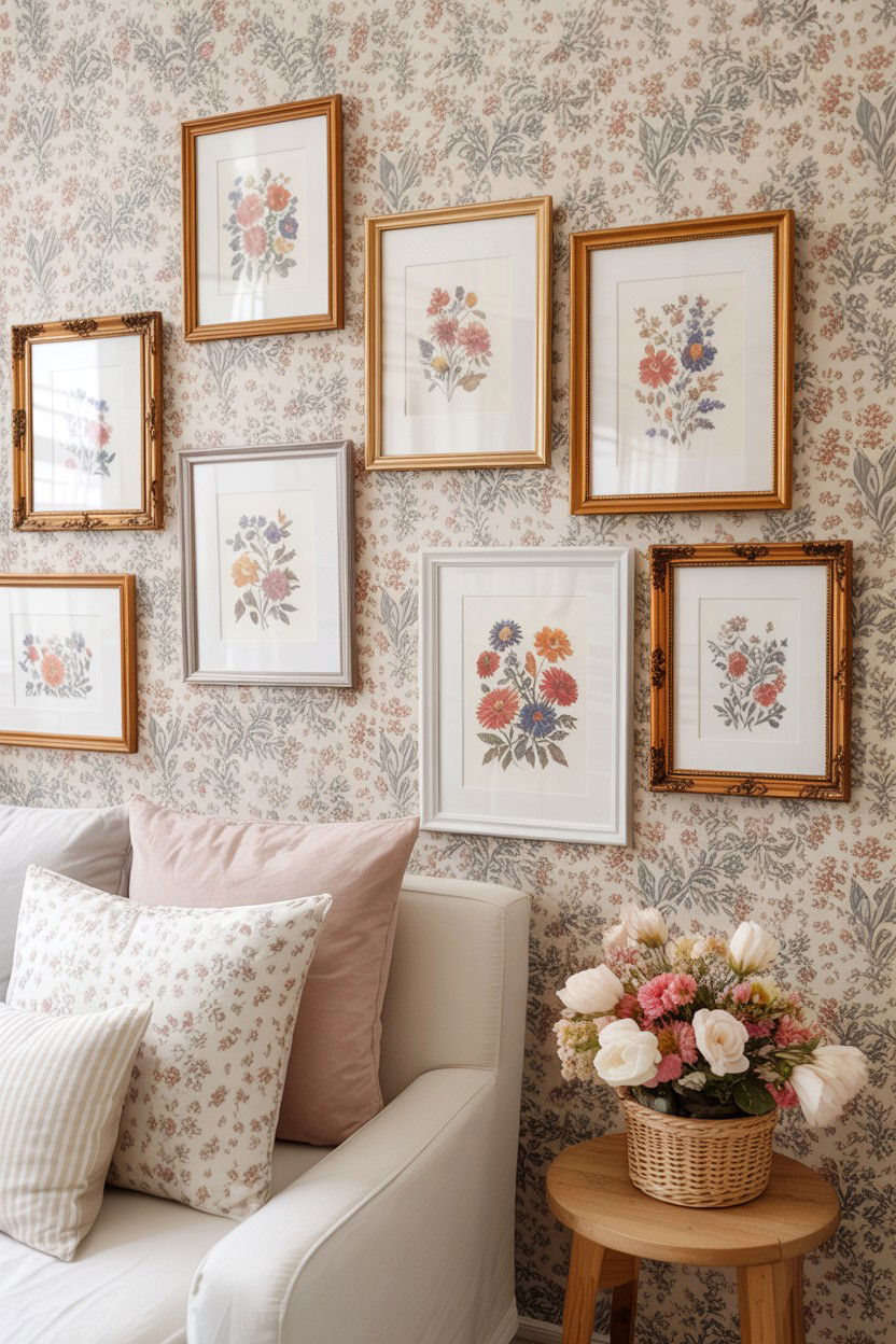 Cottagecore Floral Wall - 25 Valentine's Day Gallery Wall Ideas