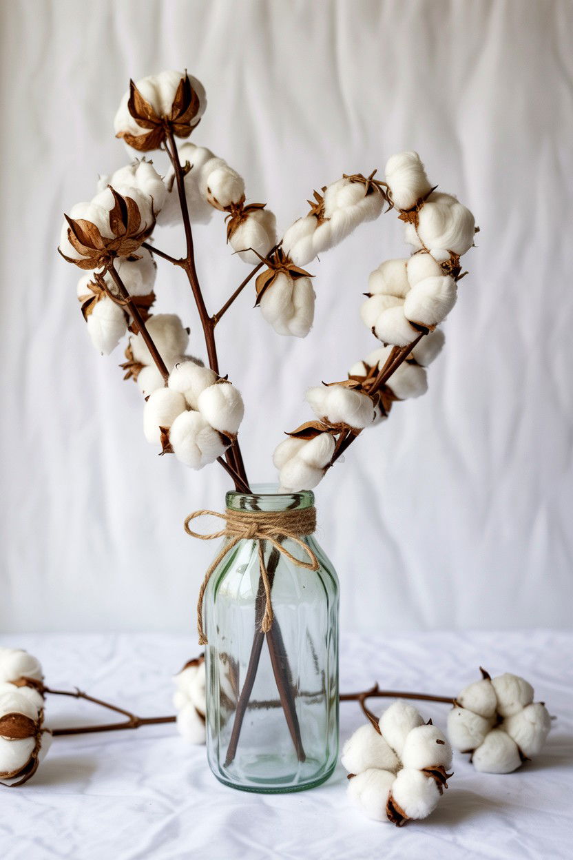 Cotton Boll Heart Decor - 25 Rustic Valentine's Day Tiered Tray Ideas