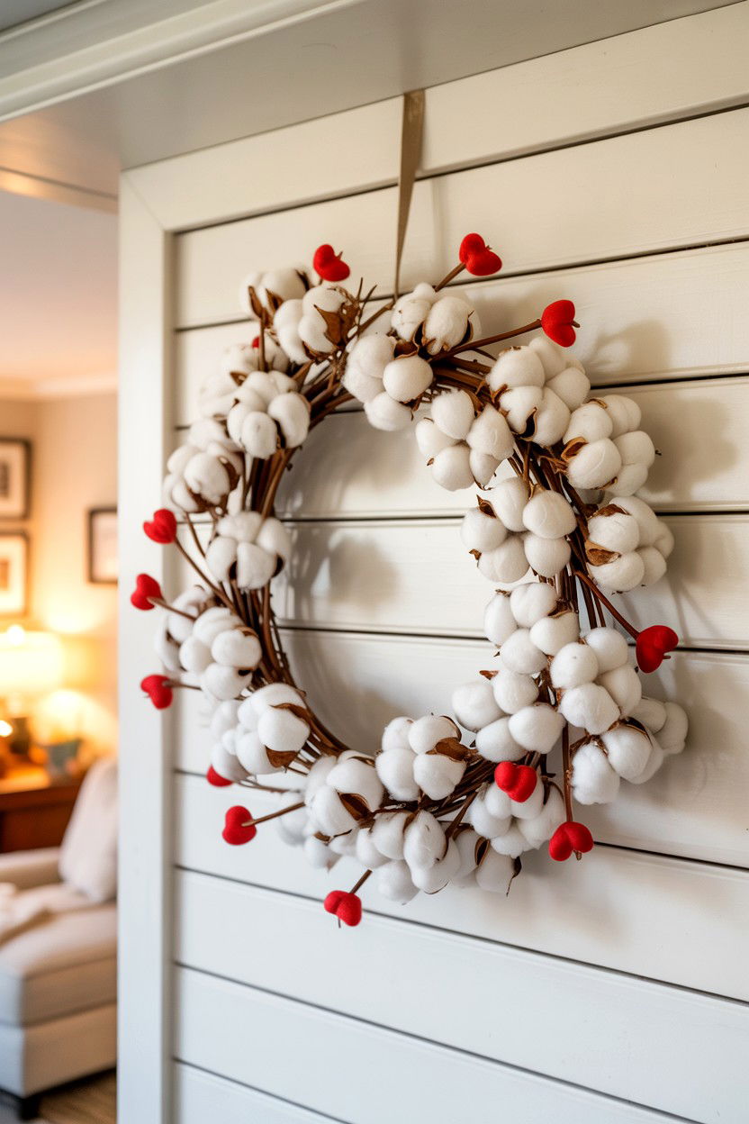 Cotton boll wreath - 25 Farmhouse Valentine's Day Wreath Ideas