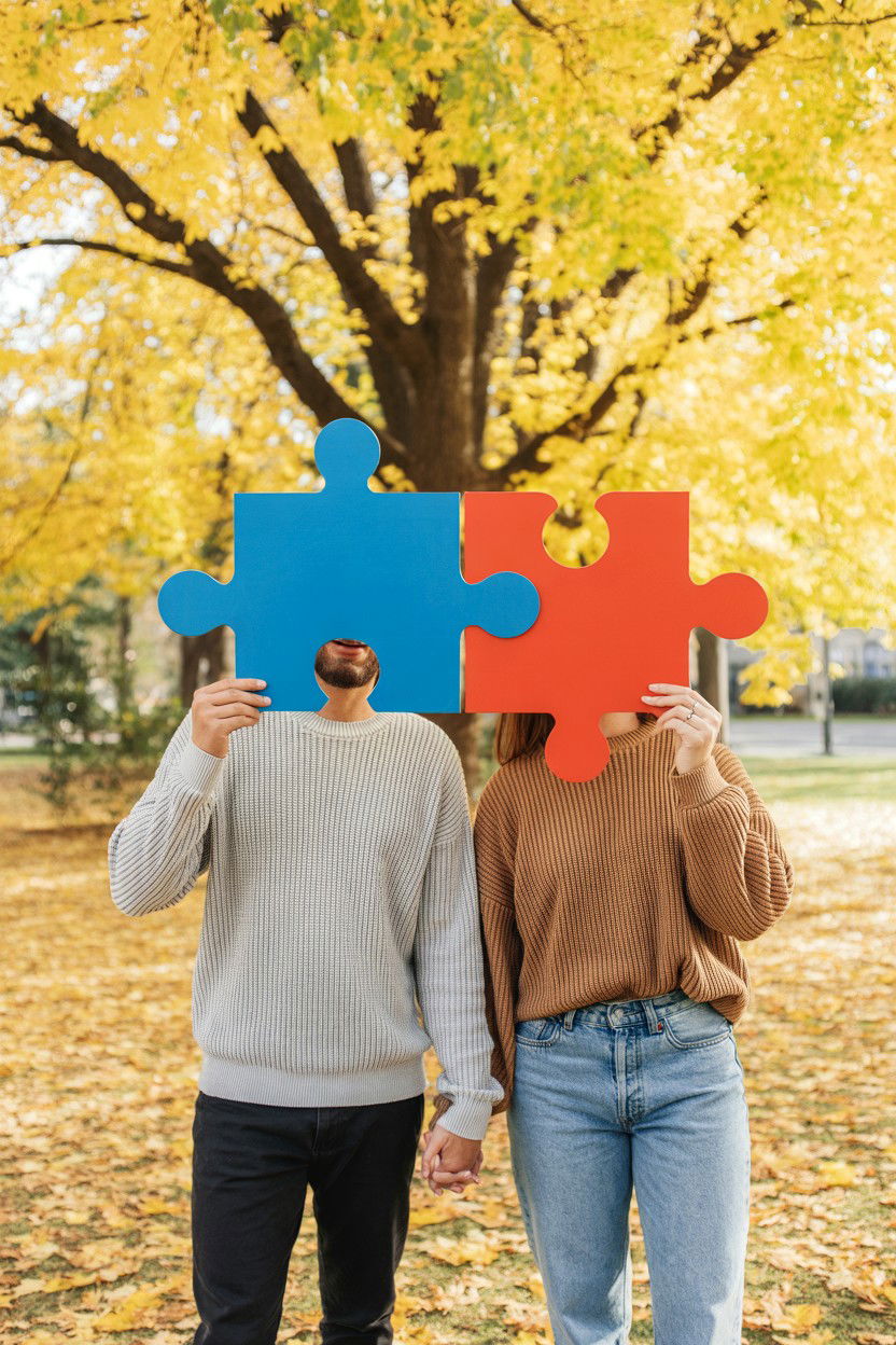 Couple Holding Puzzle Piece - 25 Valentine's Day Puzzle Photo Ideas