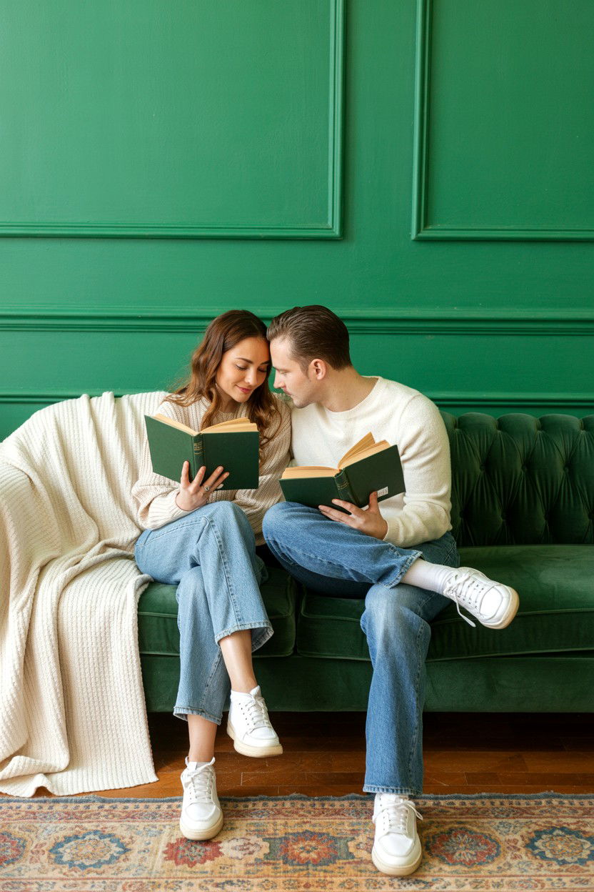 Couple Reading Together - 25 Valentine's Day Indoor Photo Ideas