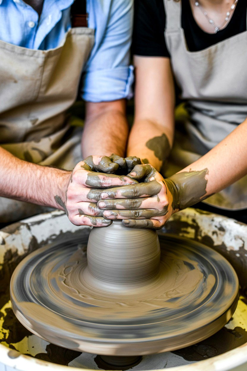 Couples wheel throwing - 25 Valentine's Day Pottery Class Ideas