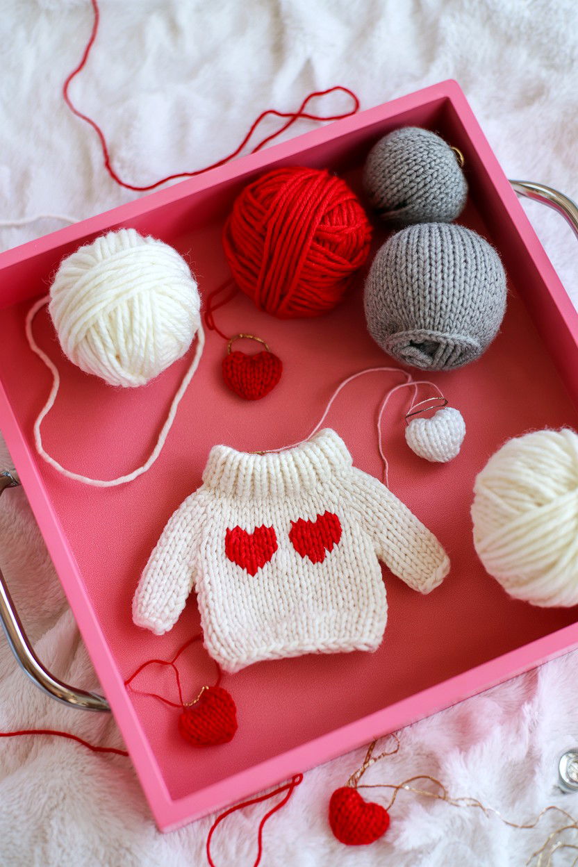 Cozy Knit Valentine Tray - 25 Neutral Valentine's Day Tiered Tray Ideas