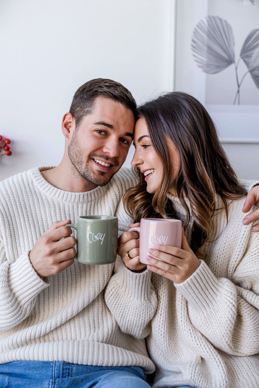 Cozy Morning Coffee Couple - 25 Valentine's Day Romantic Photo Ideas