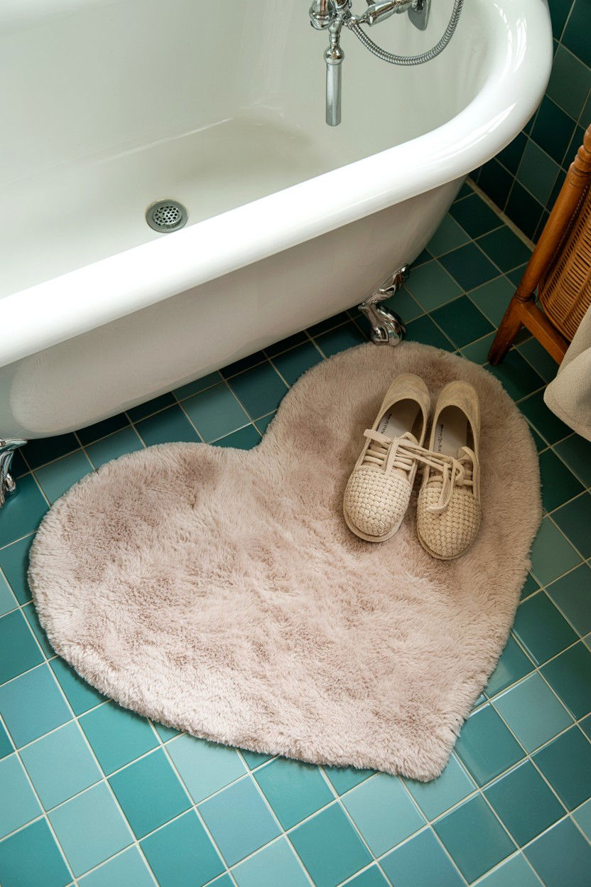 Cozy bath mat - 25 Valentine's Day Candle Lit Bath Ideas