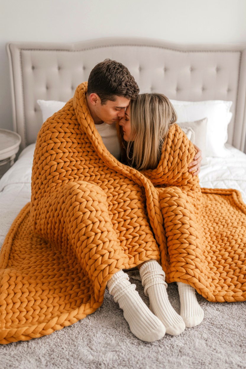 Cozy blanket snuggling photo - 25 Valentine's Day Photo Card Ideas