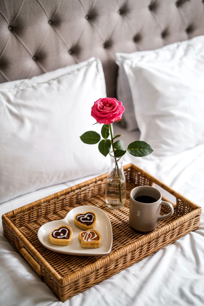 Cozy breakfast in bed tray - 25 Valentine's Day Tablescape Ideas