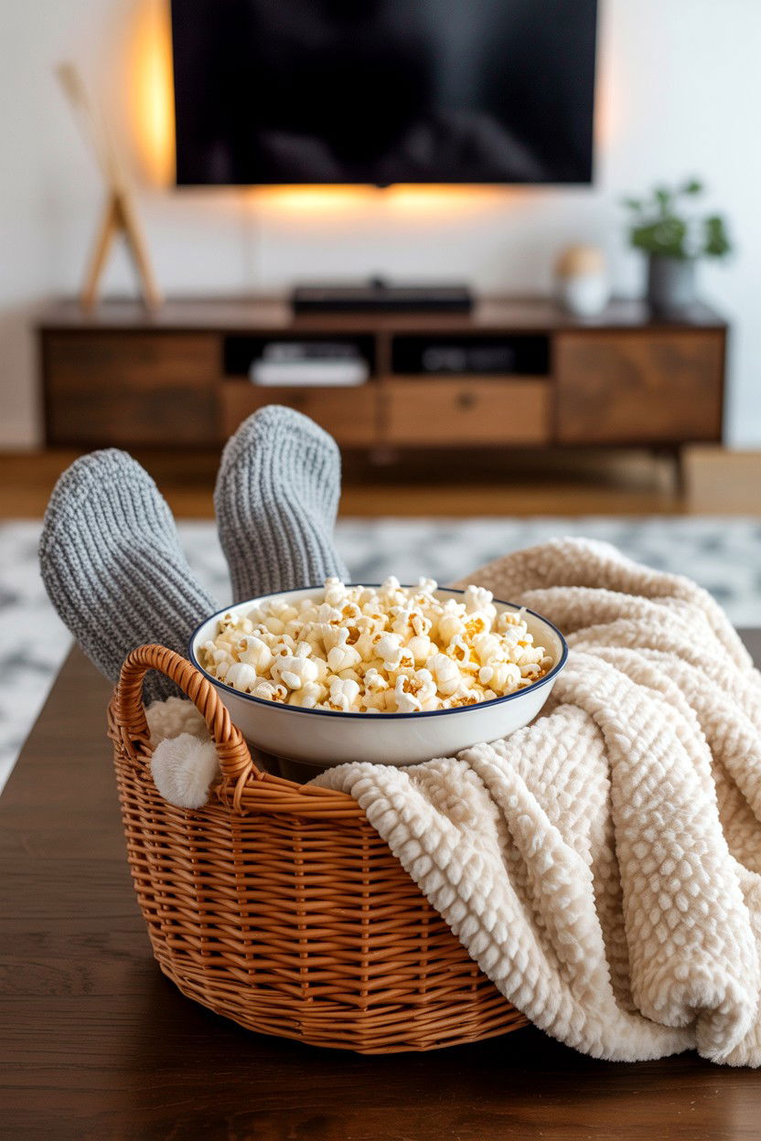 Cozy movie night bundle - 25 Valentine's Day Relaxation Gift Basket Ideas