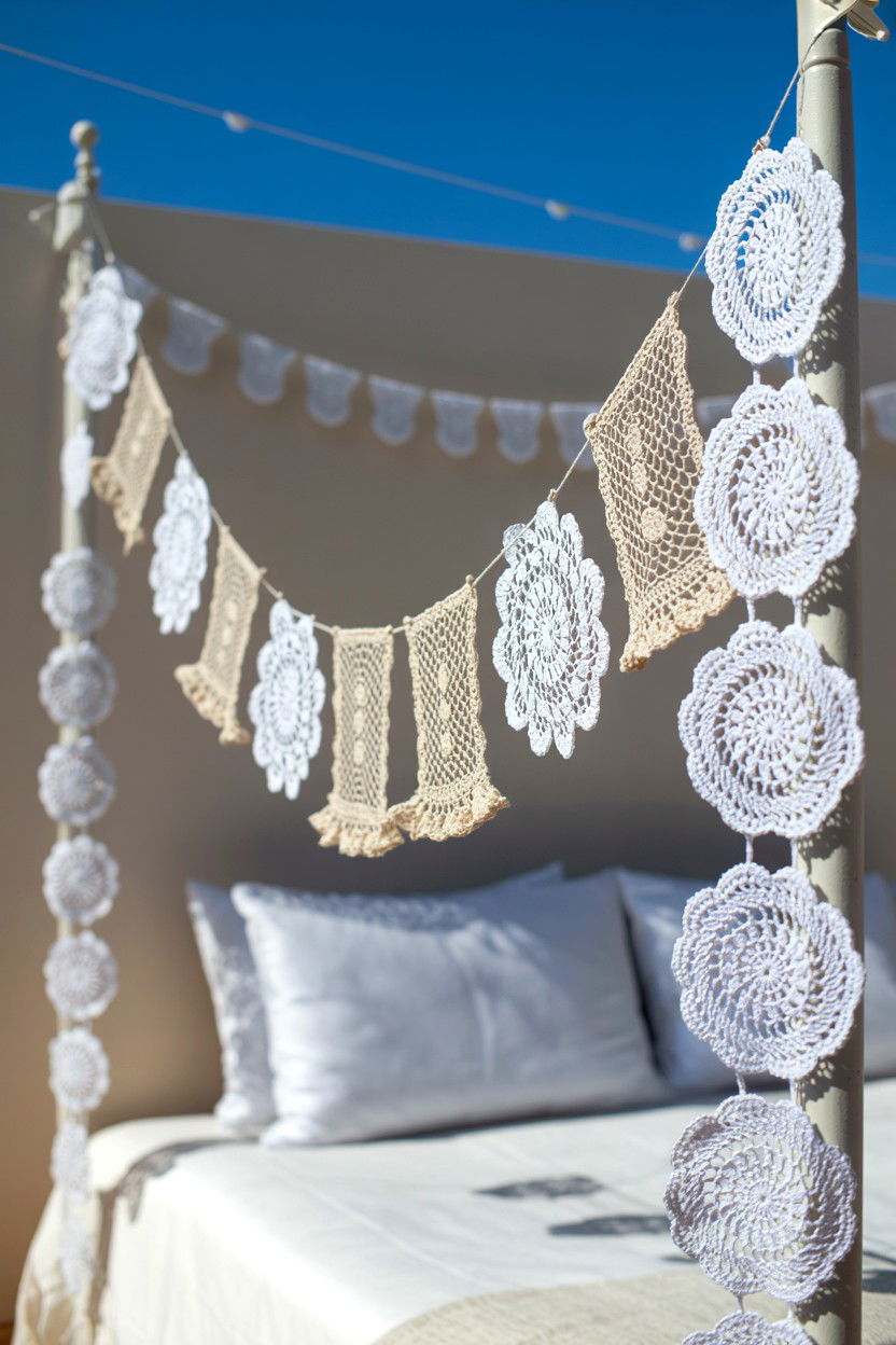 Crochet Doily Garland - 25 Cottagecore Valentine's Day Decor Ideas