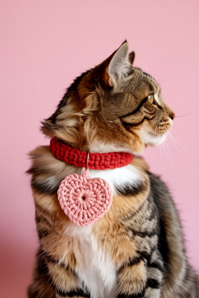 Crochet Heart Cat Collar - 25 Valentine's Day Cat Collar Ideas