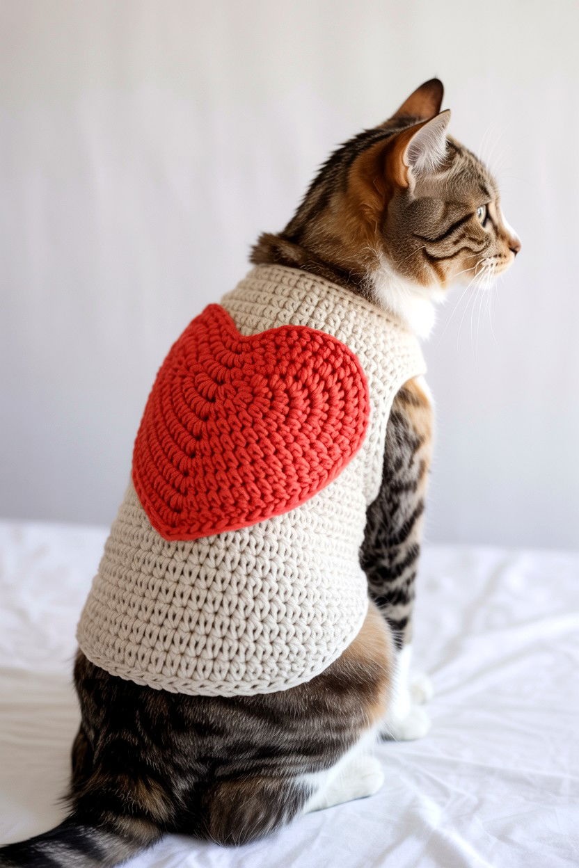 Crochet Heart Cat Vest - 25 Valentine's Day Pet Sweater Ideas