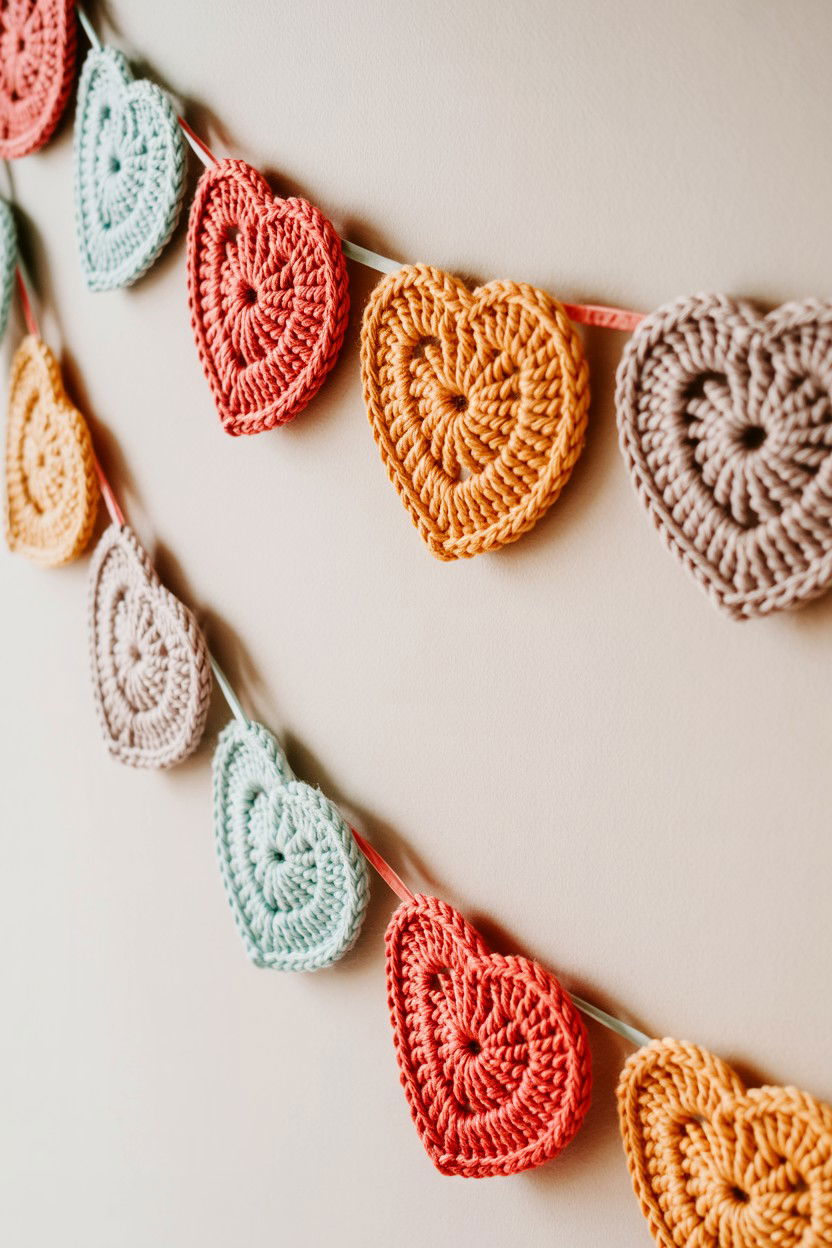 Crochet Heart Garland - 25 Valentine's Day Garland Ideas