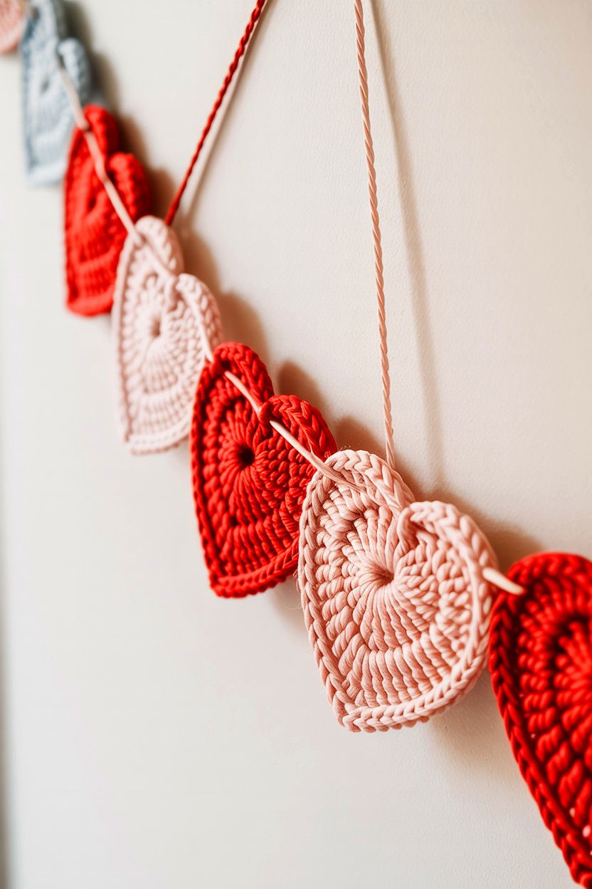 Crochet Heart Garland Decor - 25 Retro Valentine's Day Ideas