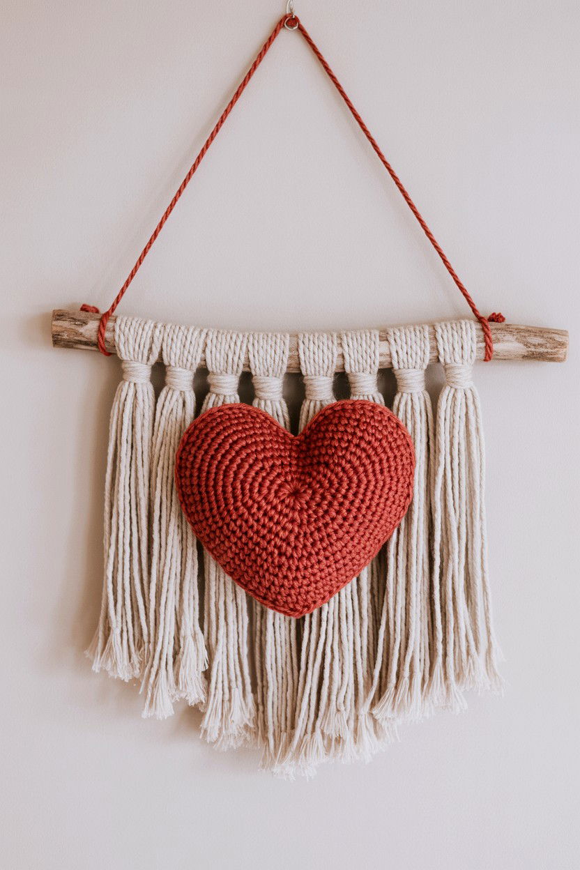Crochet Heart Hanging Sign - 25 Valentine's Day Heart Sign Ideas