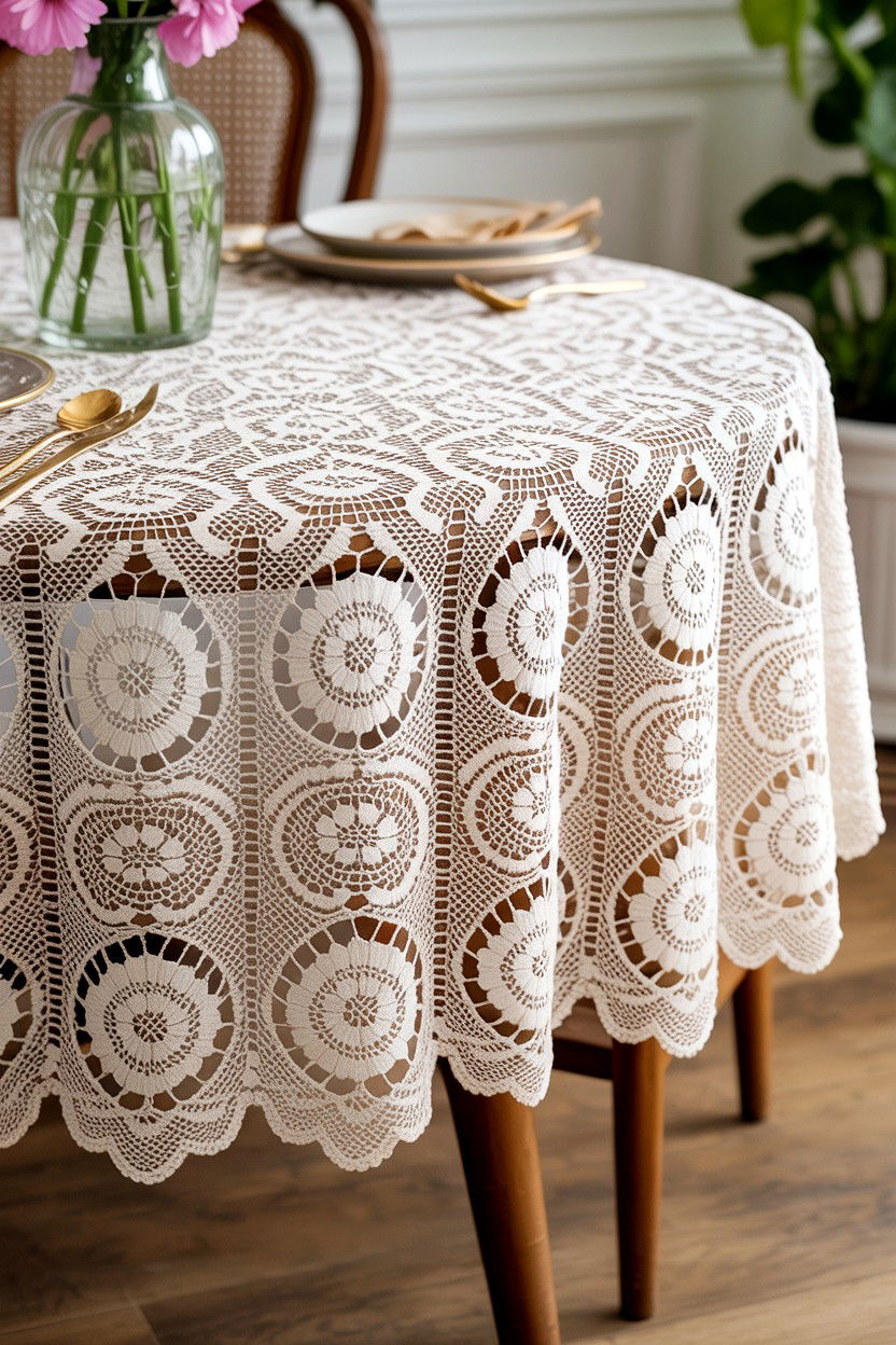 Crochet Lace Tablecloth - 25 Boho Valentine's Day Decor Ideas
