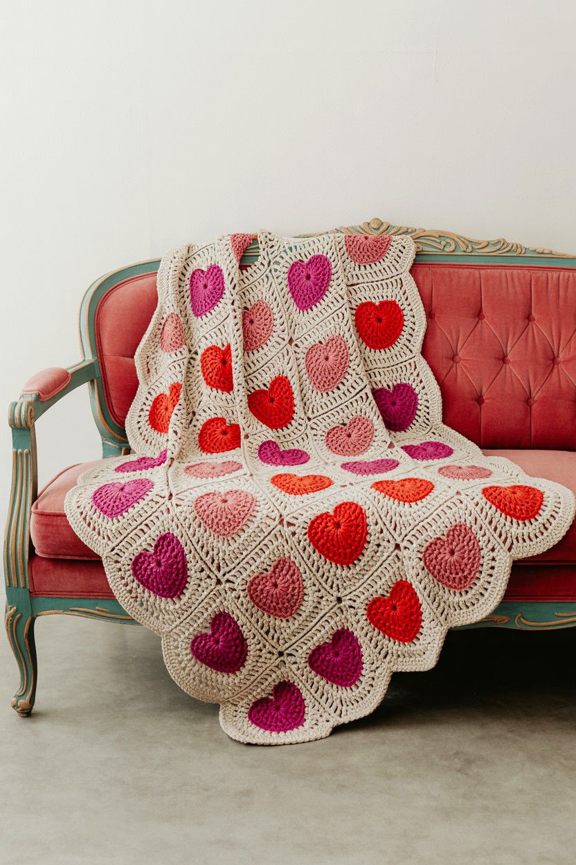 Crochet heart motif throw - 25 Valentine's Day Throw Blanket Ideas