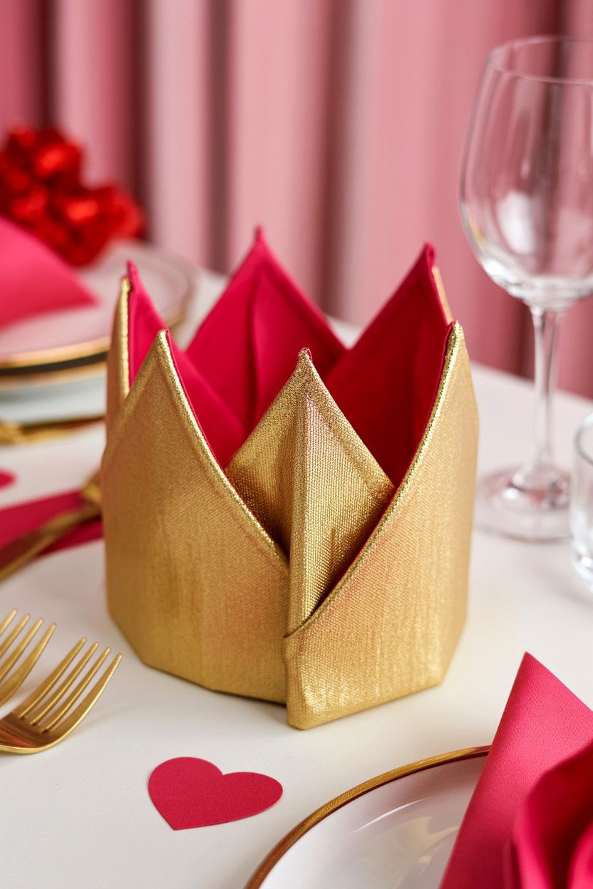Crown Napkin Fold - 25 Valentine's Day Napkin Folding Ideas