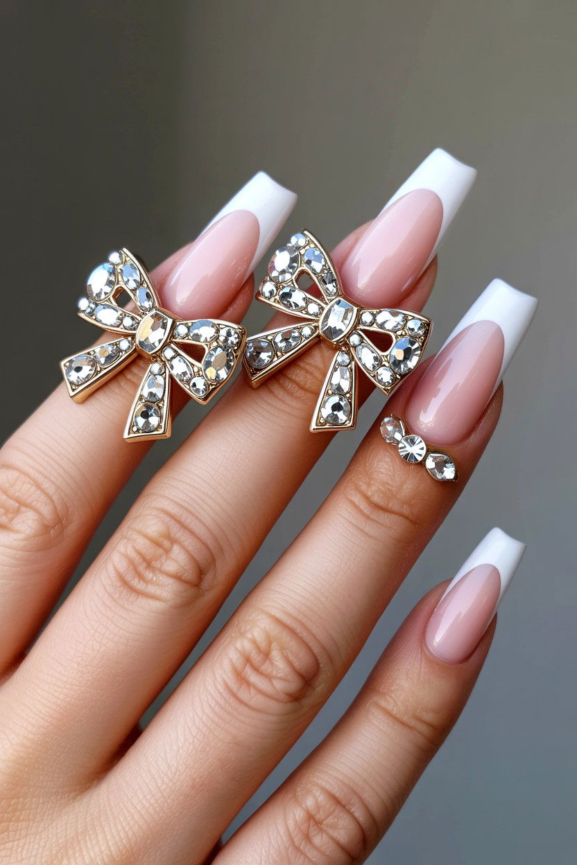 Crystal Bow Nails - 25 3D Valentine's Day Nail Art Ideas