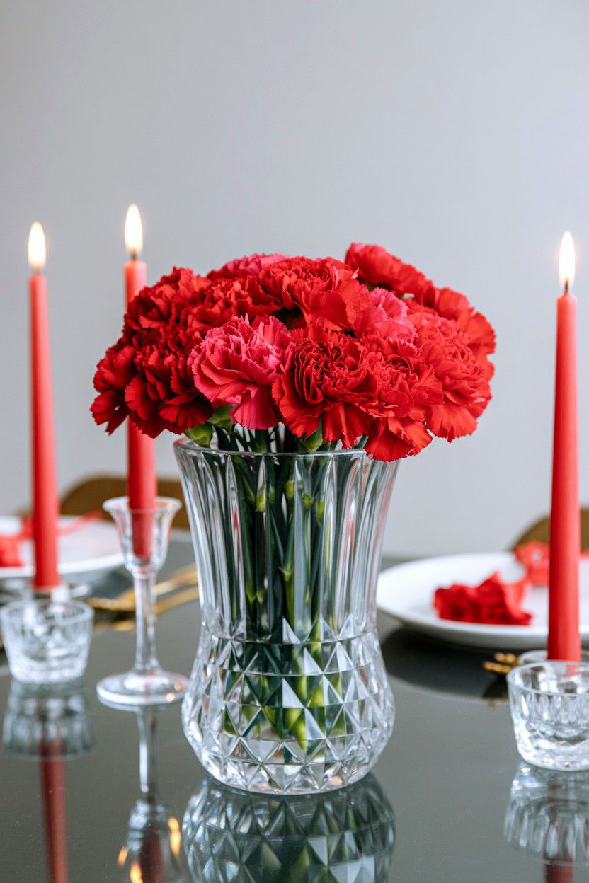 Crystal Vase Display - 25 Valentine's Day Table Centerpiece Ideas