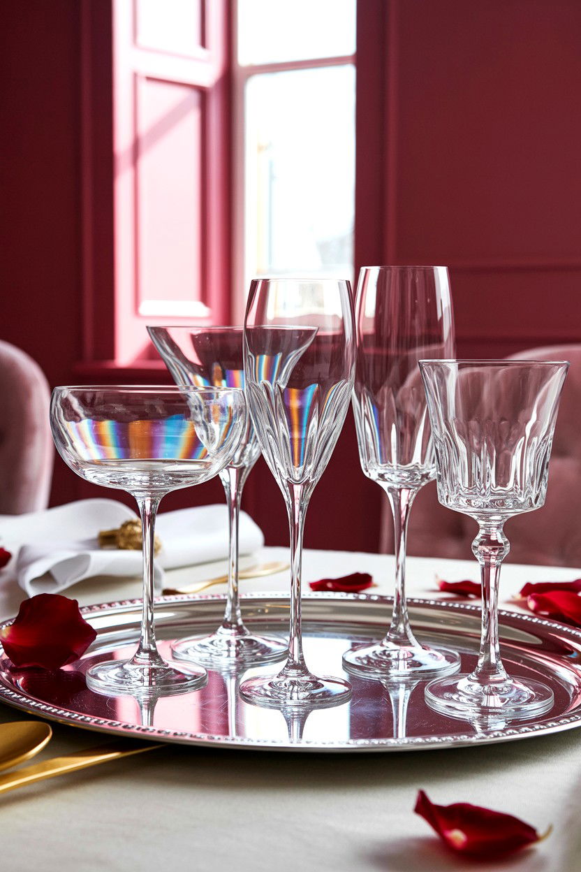 Crystal glassware for Valentines Day - 25 Elegant Valentine's Day Table Ideas