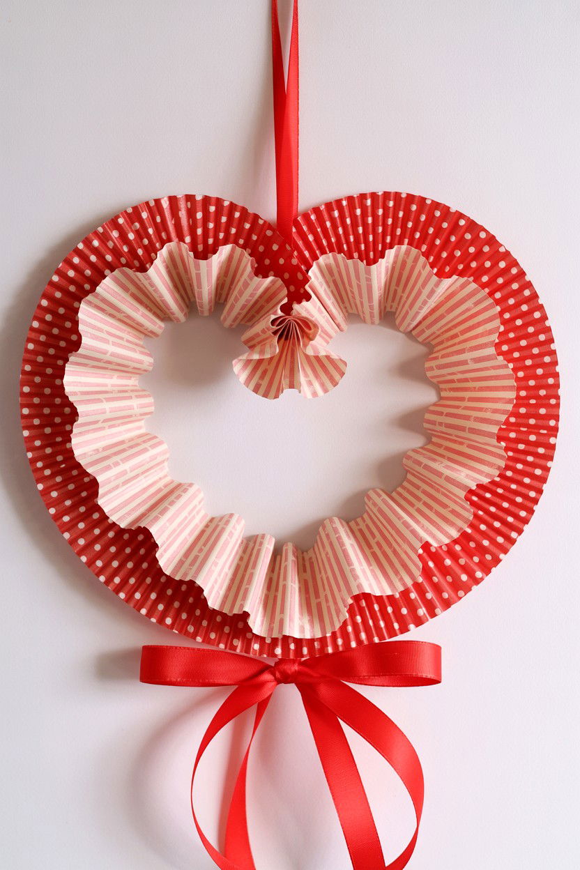 Cupcake Liner Heart Wreath - 25 Paper Valentine's Day Wreath Ideas