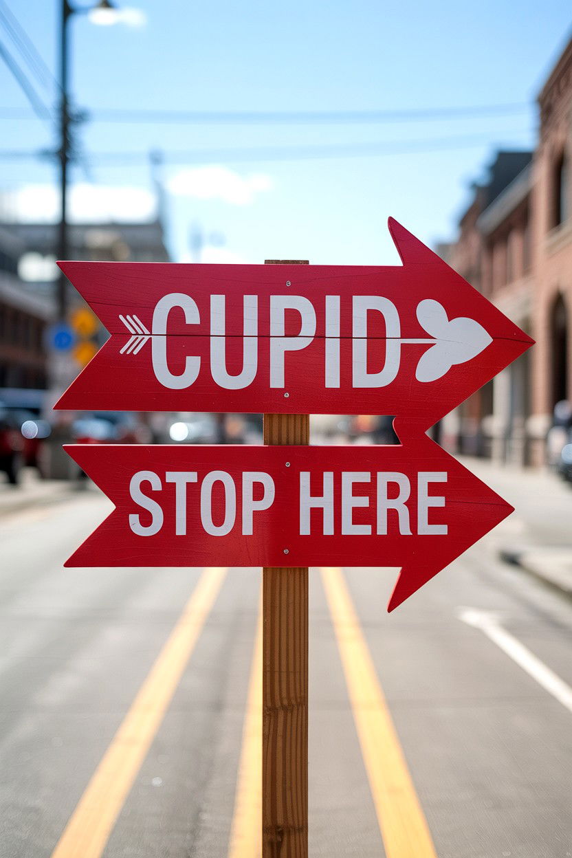 Cupid Stop Here Sign - 25 Valentine's Day Door Sign Ideas