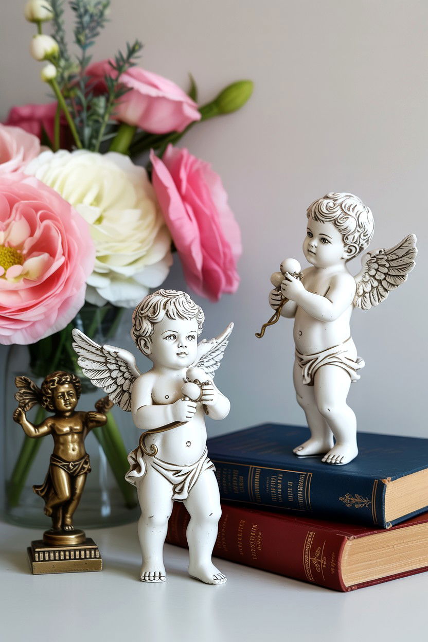 Cupid figurines - 25 Valentine's Day Shelf Decor Ideas
