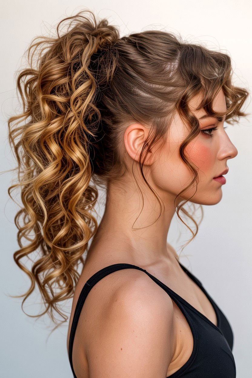Curly High Ponytail With Face Framing Pieces - 25 Valentine's Day High Ponytail Ideas