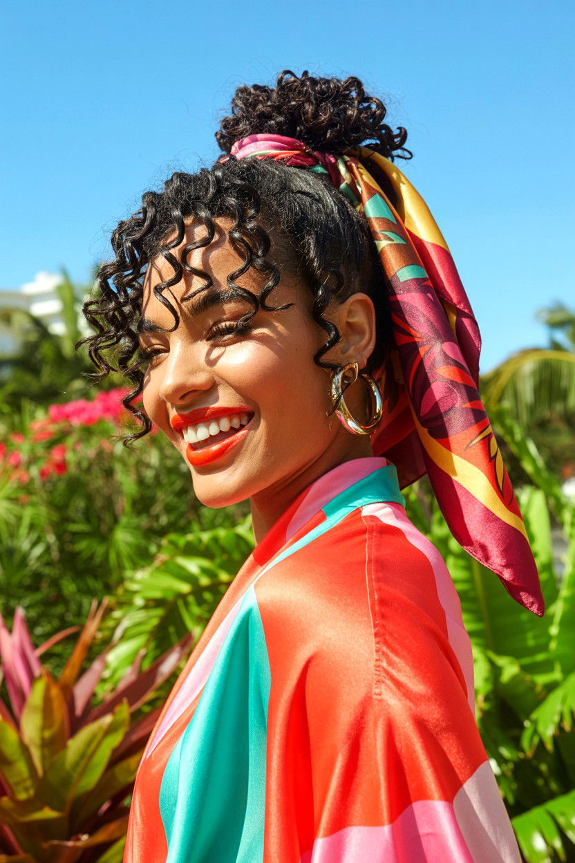 Curly Pineappling With Scarf - 25 Elegant Valentine's Day Hairstyles