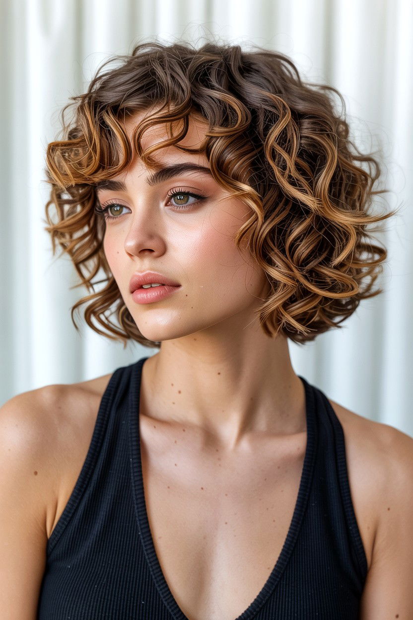 Curly bob with deep side part - 25 Valentine's Day Curly Hair Ideas