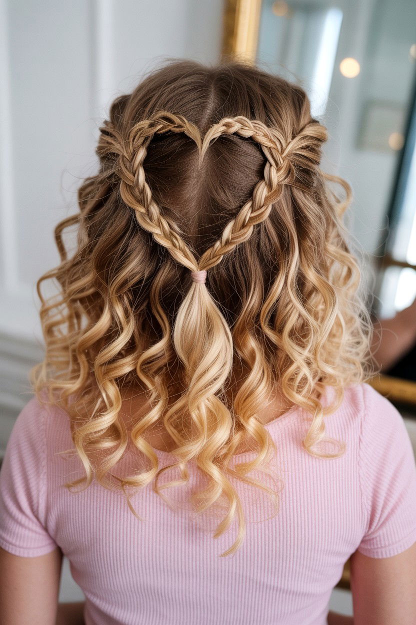 Curly hair with heart shaped braid - 25 Valentine's Day Curly Hair Ideas