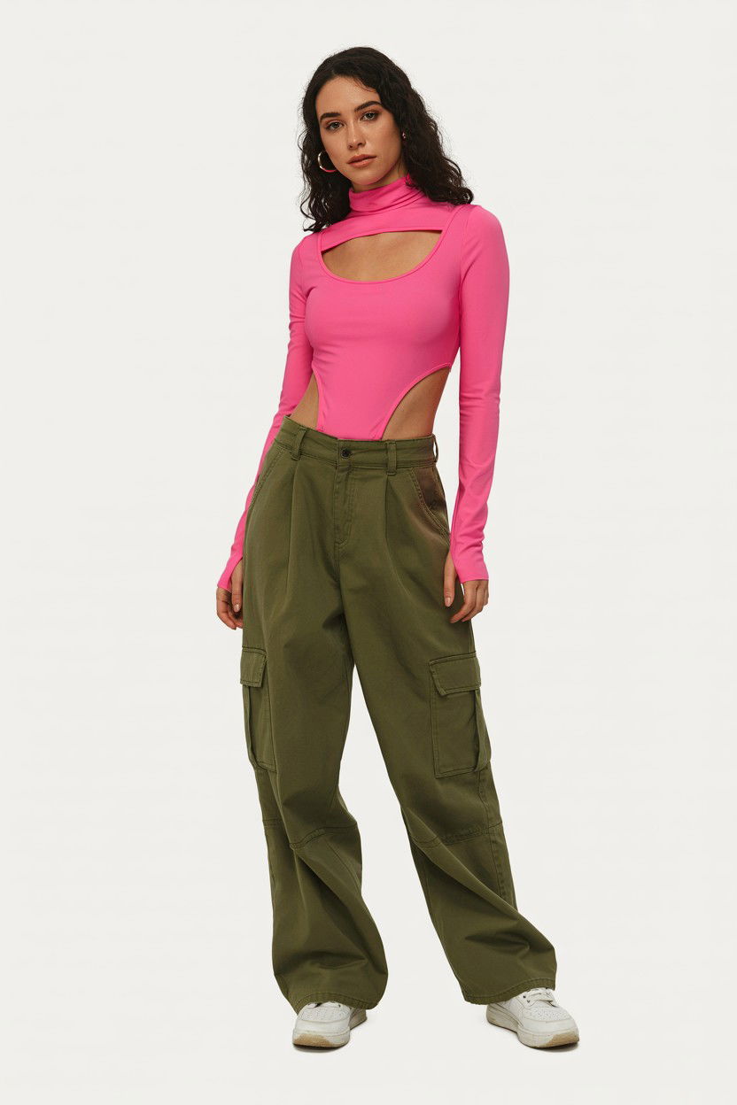 Cut Out Bodysuit With Cargo Pants - 25 Valentine's Day Bodysuit Outfits