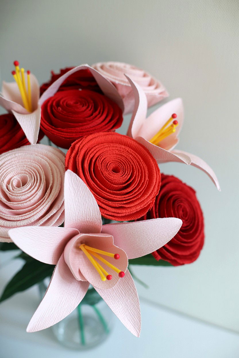 DIY paper flower bouquet - 25 Valentine's Day Centerpiece Ideas