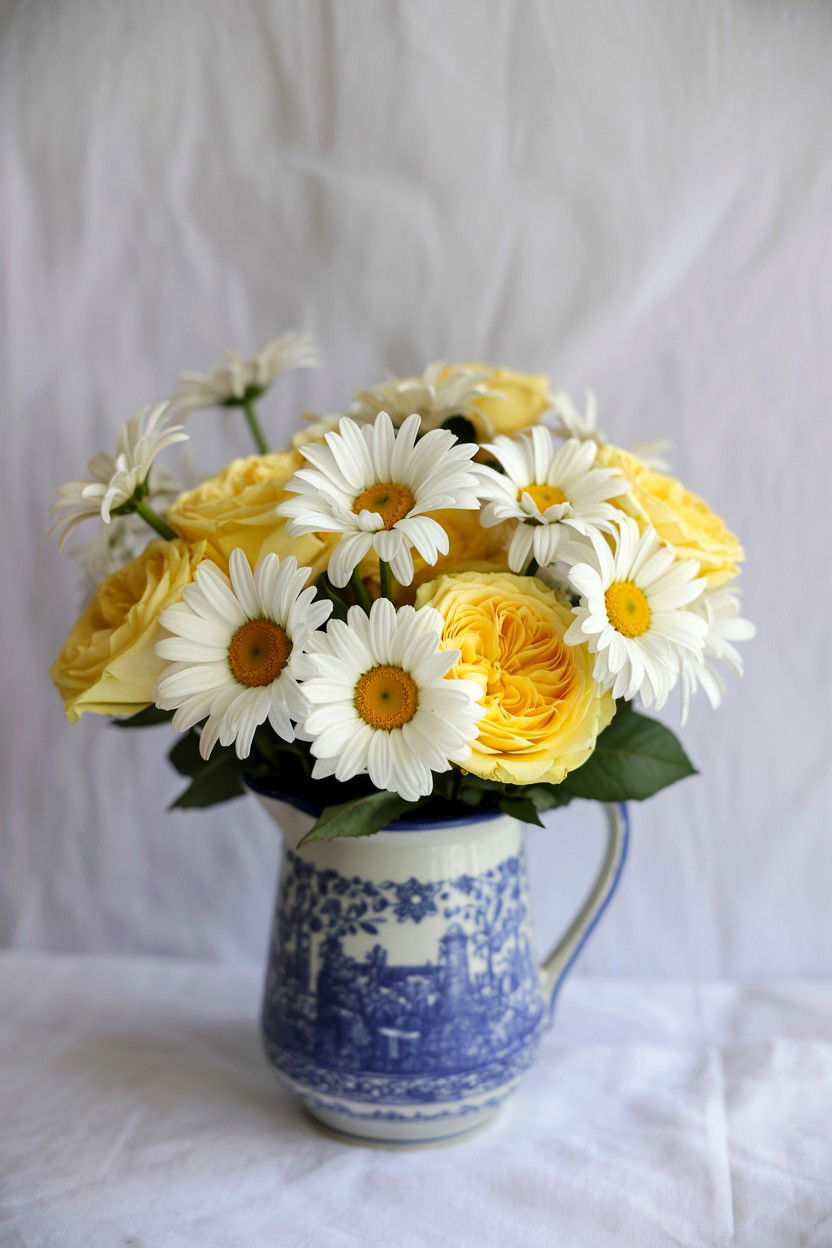 Daisy And Yellow Rose Mixed Flowers - 25 Valentine's Day Mixed Bouquet Ideas