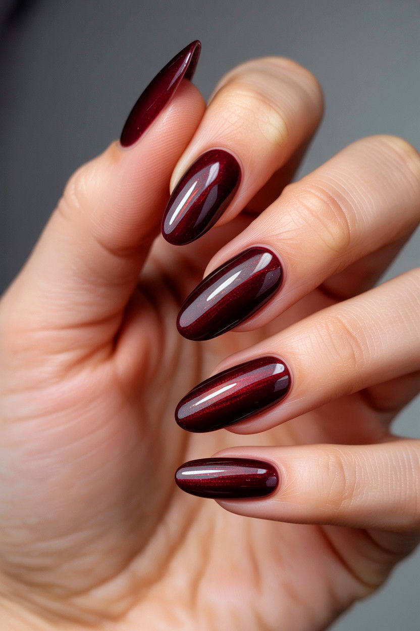 Dark Burgundy Velvet Nails - 25 Burgundy Valentine's Day Nail Ideas