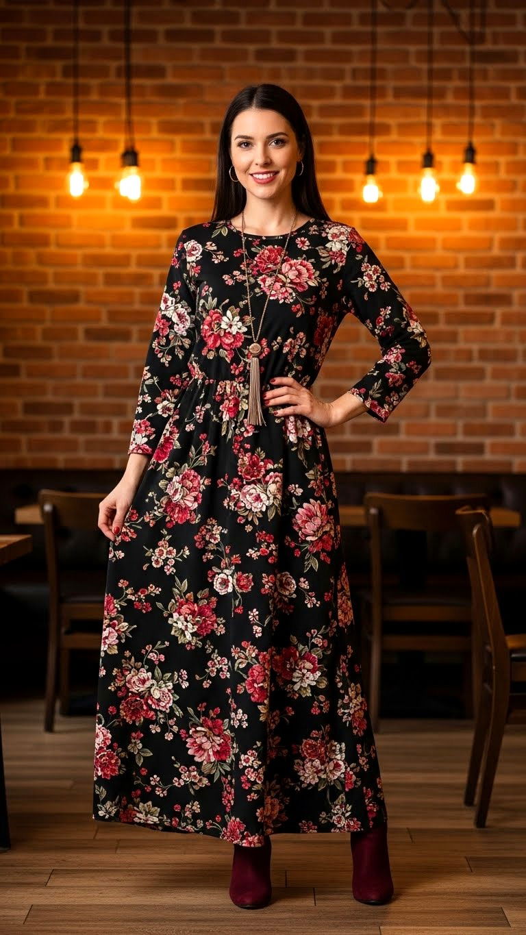 Dark Floral Maxi Dress - 25 valentine's day dress ideas