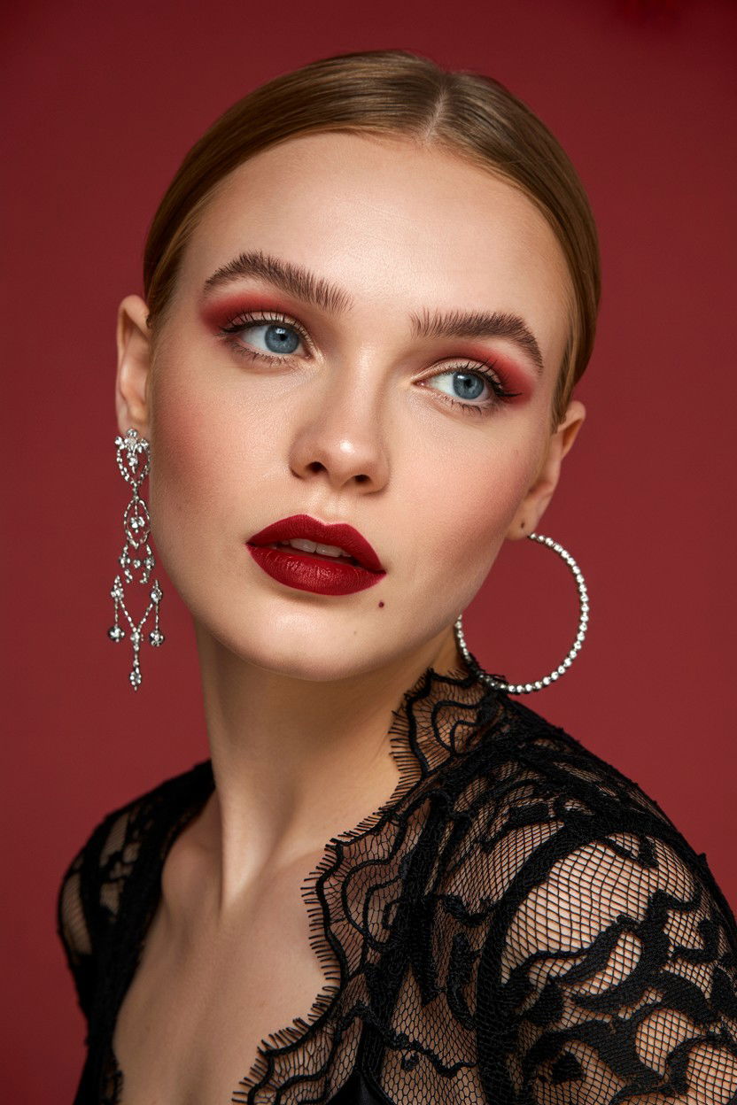 Dark Red Lips - 25 Valentine's Day Makeup for Blue Eyes