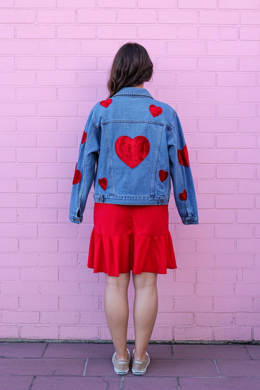 Denim jacket with heart patches - 25 Valentine's Day Outfits for Teens
