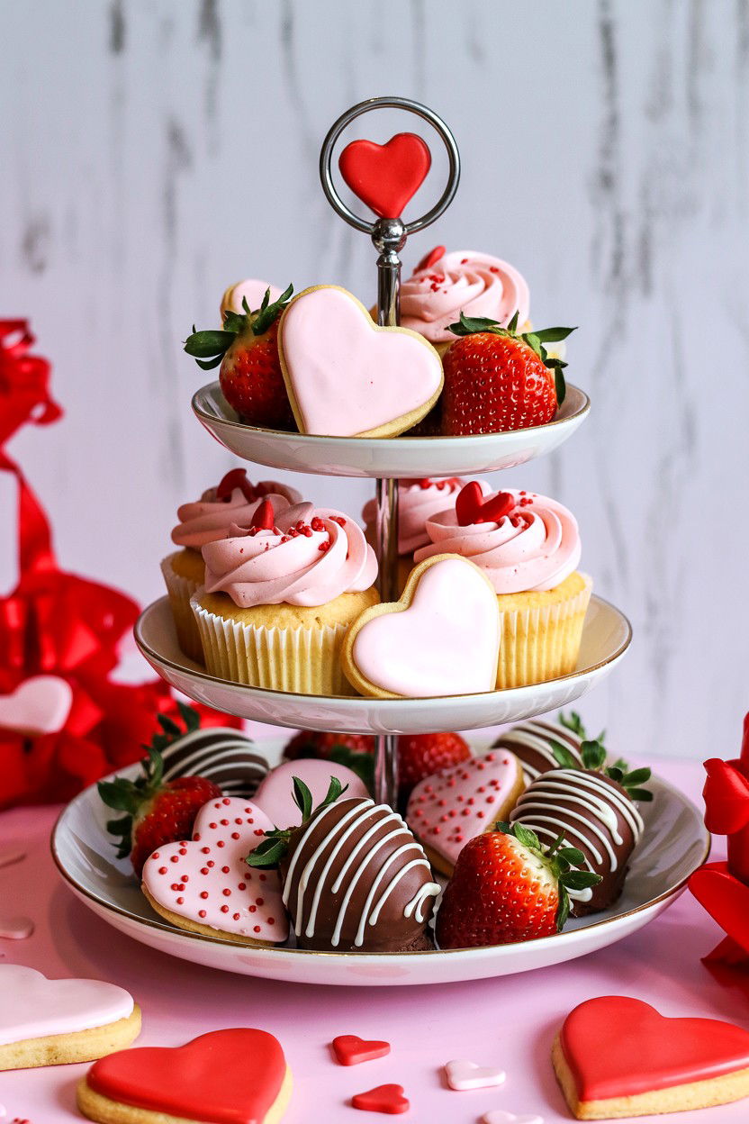Dessert Tiered Tray Decor - 25 Valentine's Day Tiered Tray Decor Ideas