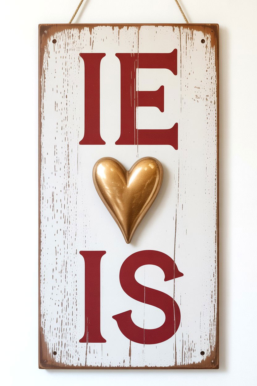 Distressed White Sign - 25 Valentine's Day Porch Sign Ideas