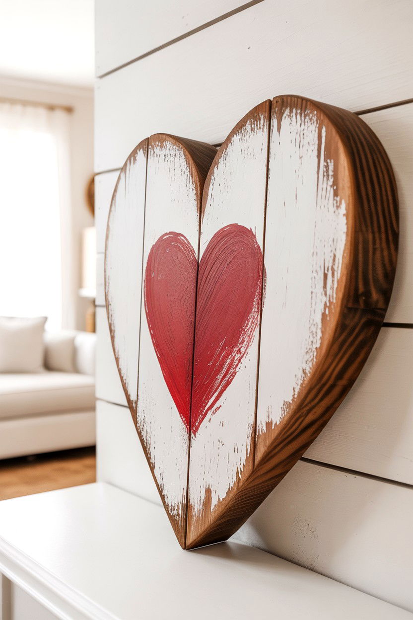 Distressed wood heart sign - 25 Farmhouse Valentine's Day Sign Ideas