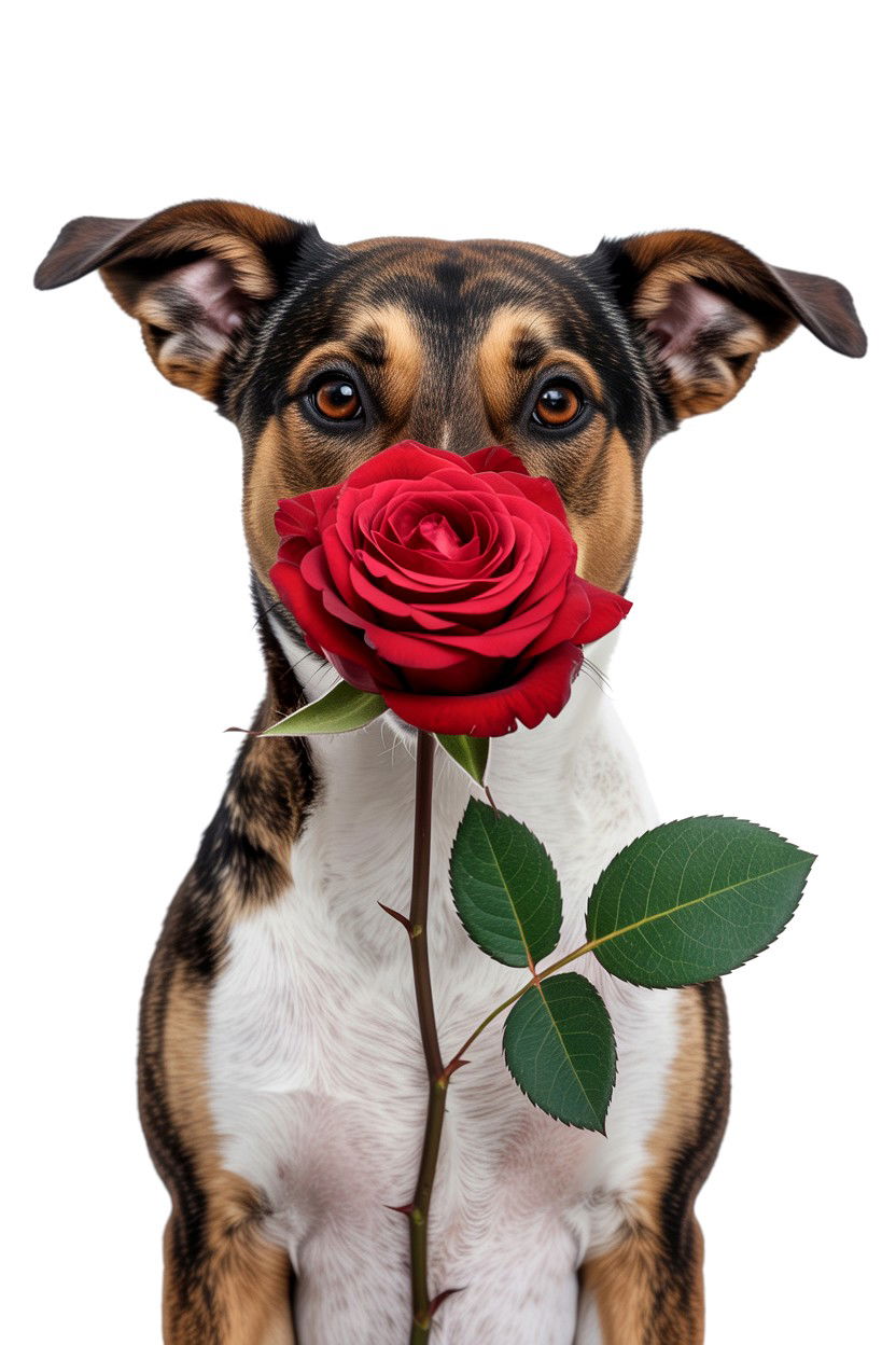 Dog Holding Rose - 25 Valentine's Day Pet Photoshoot Ideas