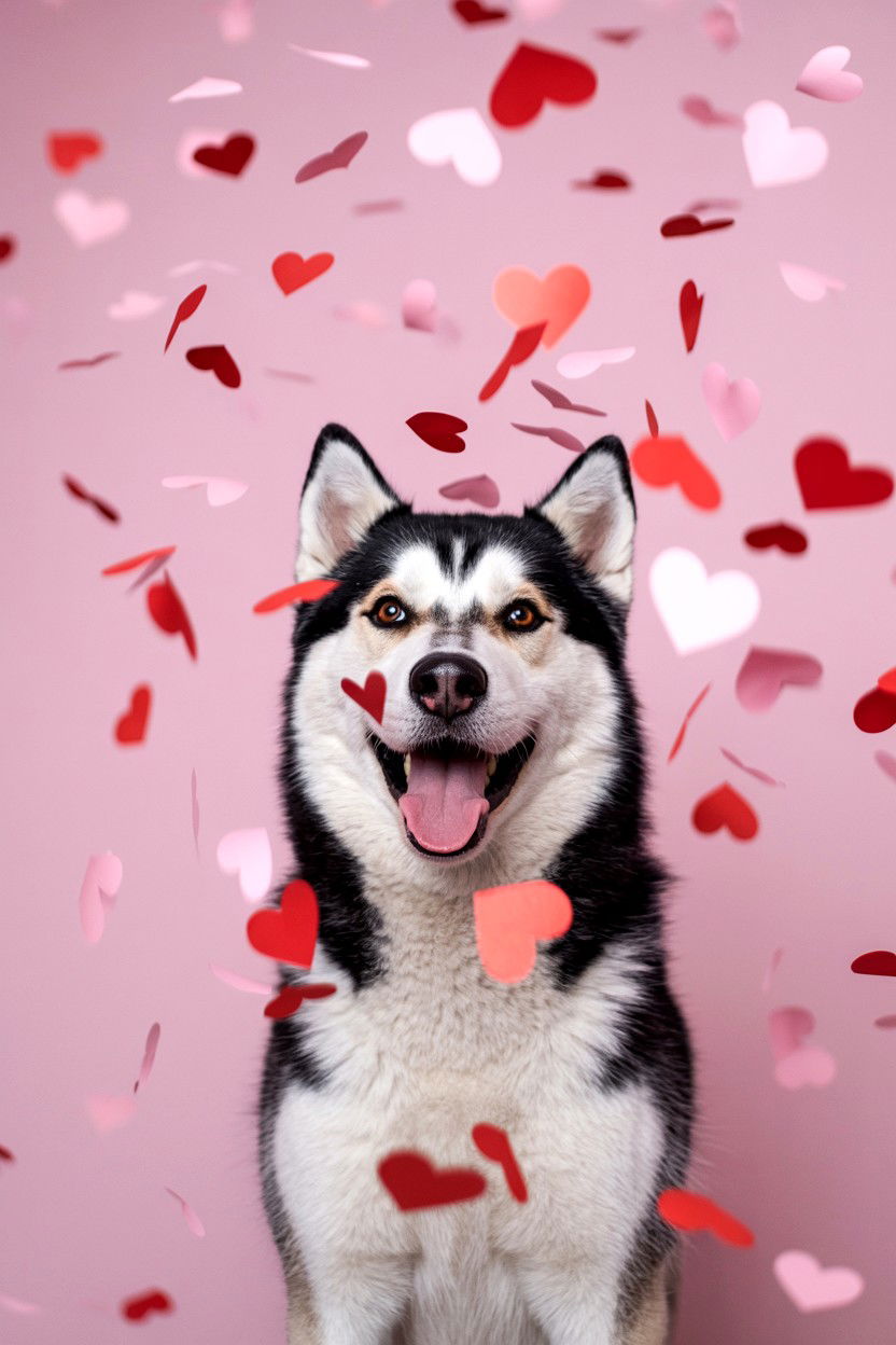 Dog With Heart Confetti - 25 Valentine's Day Pet Portrait Ideas