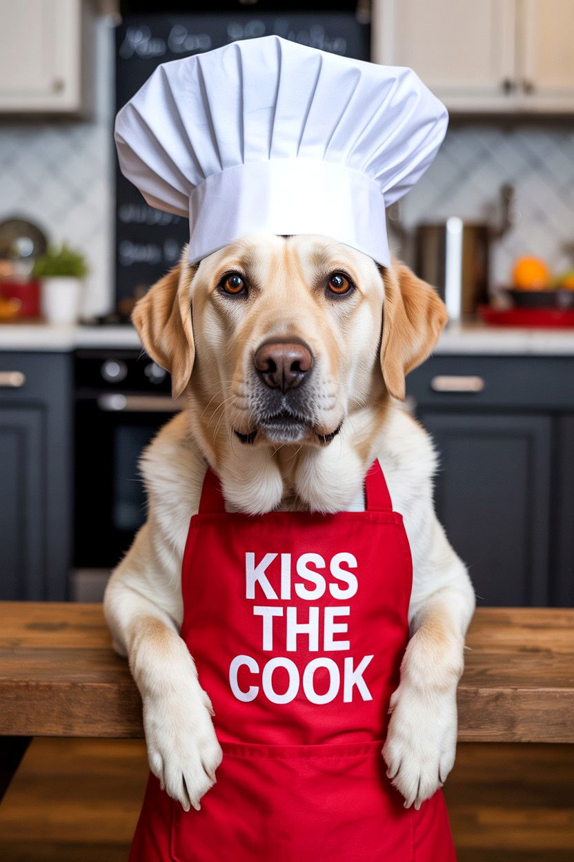 Dog chef hat and apron - 25 Valentine's Day Pet Costume Ideas