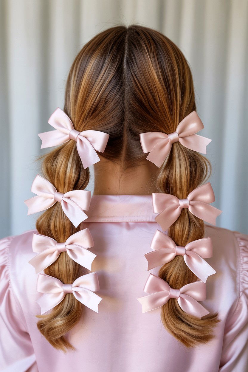Double Bubble Ponytail Pink Bow - 25 Valentine's Day Bubble Ponytail Ideas