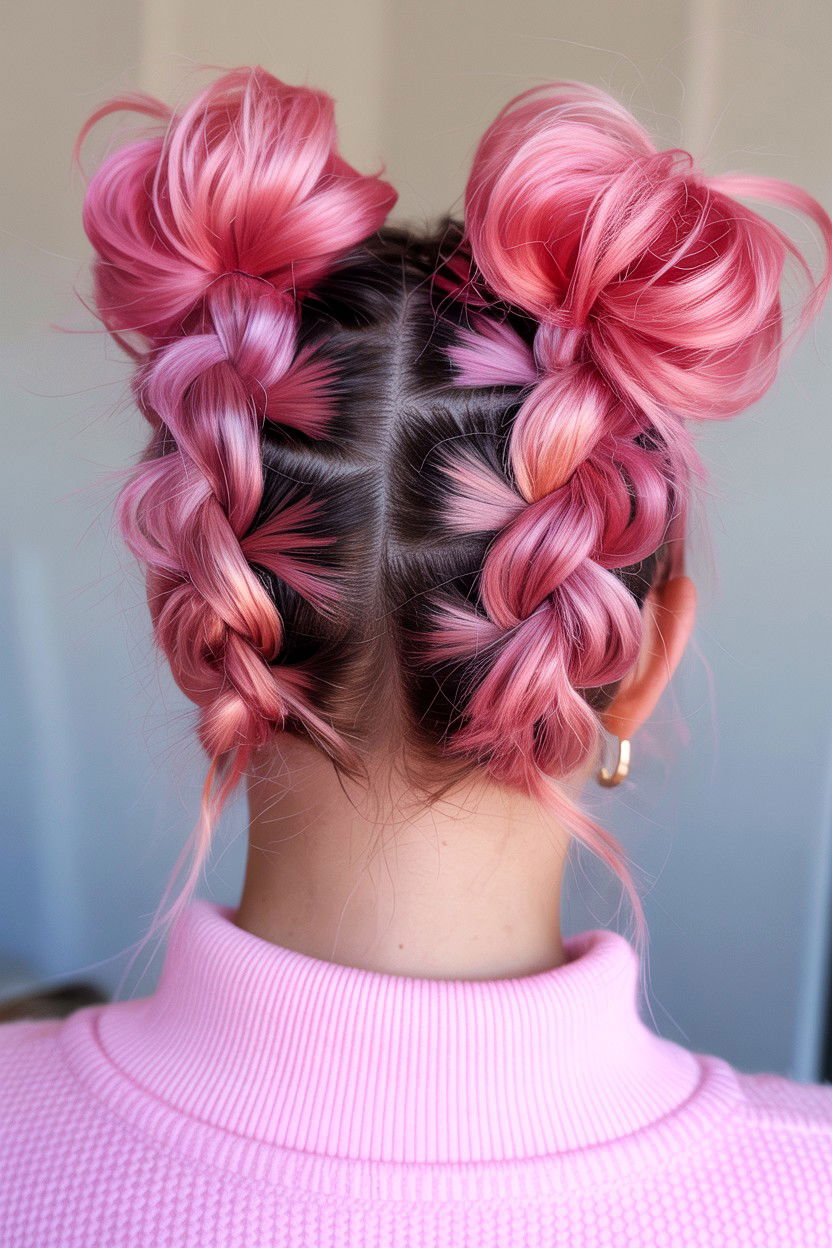 Double Dutch Braid Buns - 25 Valentine's Day Updo Ideas