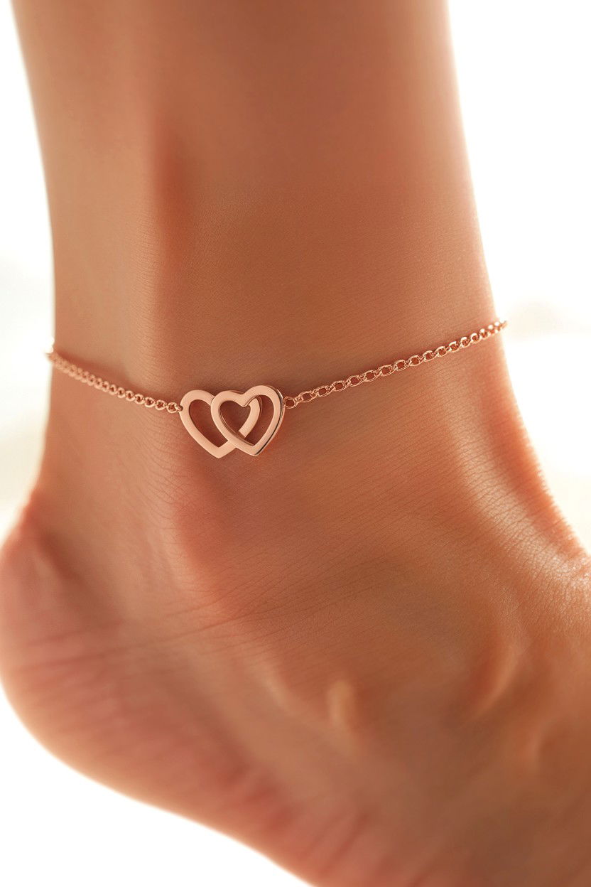 Double Heart Anklet - 25 Valentine's Day Anklet Ideas
