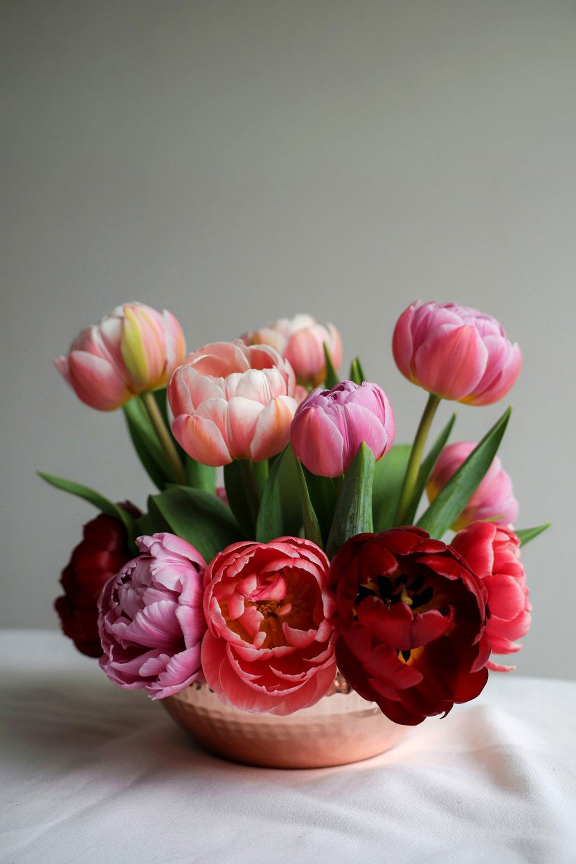 Double Peony Tulips Centerpiece - 25 Valentine's Day Tulip Arrangement Ideas